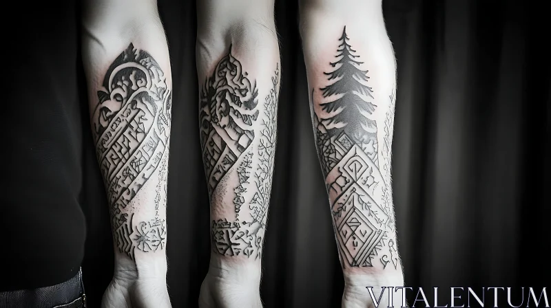 Forearm Tattoo with Tree and Geometric Patterns AI Image