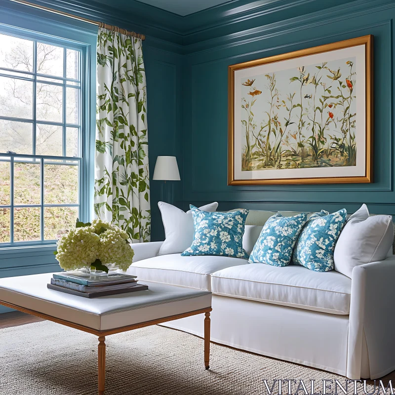 AI ART Teal Room with Floral Accents