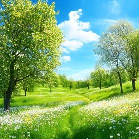 Blossoming Meadow Under Azure Skies