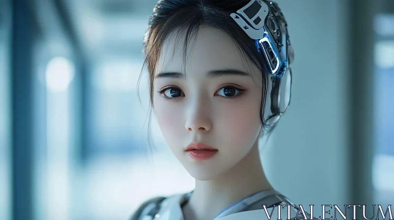 Futuristic Female Cyborg Close-Up AI Image