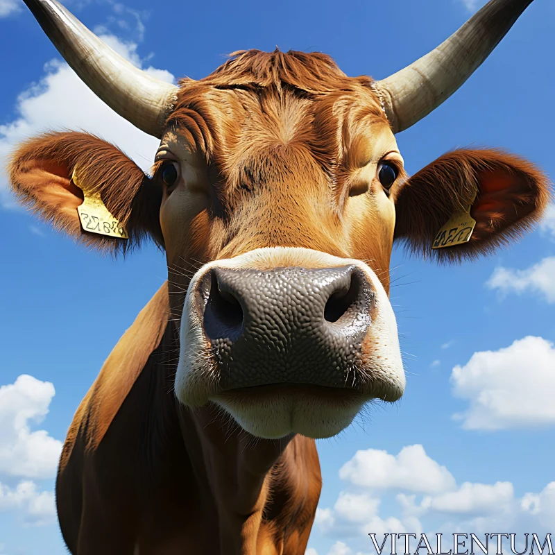 Close-up of Brown Cow with Horns AI Image