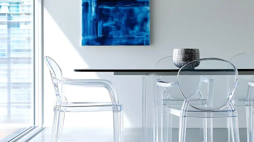 Modern Interior with Clear Chairs and Blue Painting