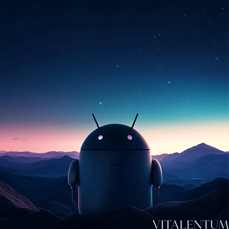 Twilight Landscape with Android Robot AI Image