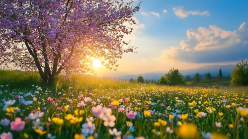 Sunset Over Wildflower Meadow