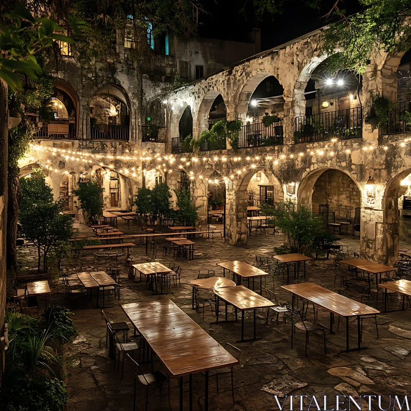 Illuminated Courtyard at Nightfall AI Image