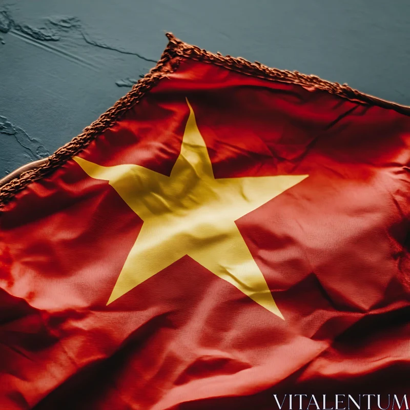 Close-Up of Red Vietnamese Flag with Yellow Star AI Image