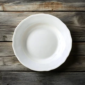 Minimalist White Plate on Wooden Surface