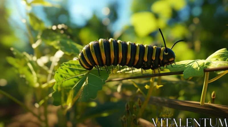 Caterpillar on Leaves Concept Art in Low Poly Style AI Image