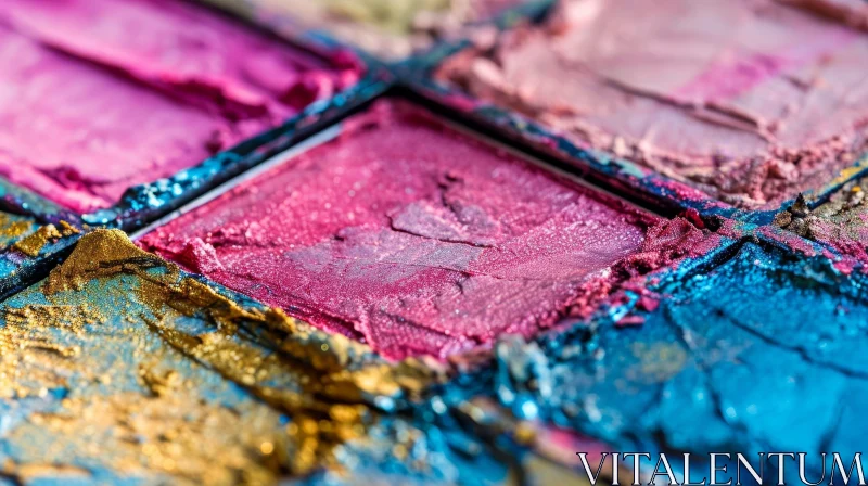 Close-up Makeup Palette with Pink, Gold, Blue, and Purple Colors AI Image