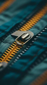 Close-Up of Dark Gold Zipper on Teal - Bold and Utilitarian