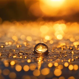 Golden Reflections in a Water Droplet