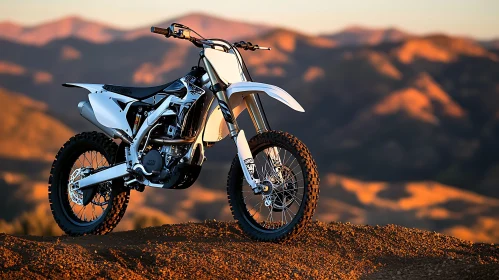 Motorcycle on Hill with Mountain View