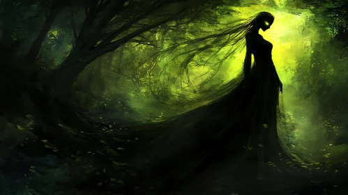 Shadow Figure in Green Forest