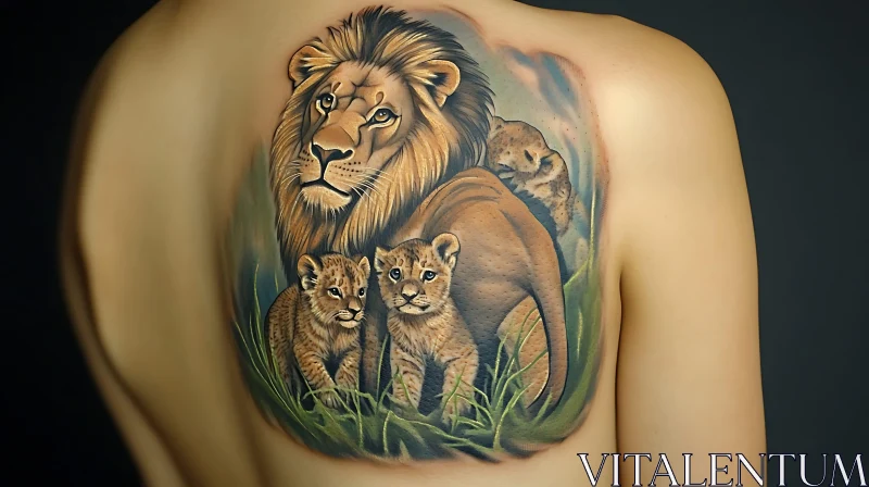 Detailed Lion and Cubs Tattoo Art AI Image