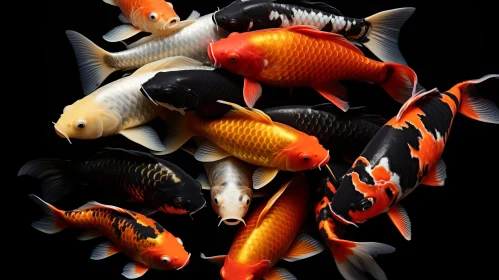 Exotic Koi Fish on a Dark Background - A Study in Bold Color Contrast
