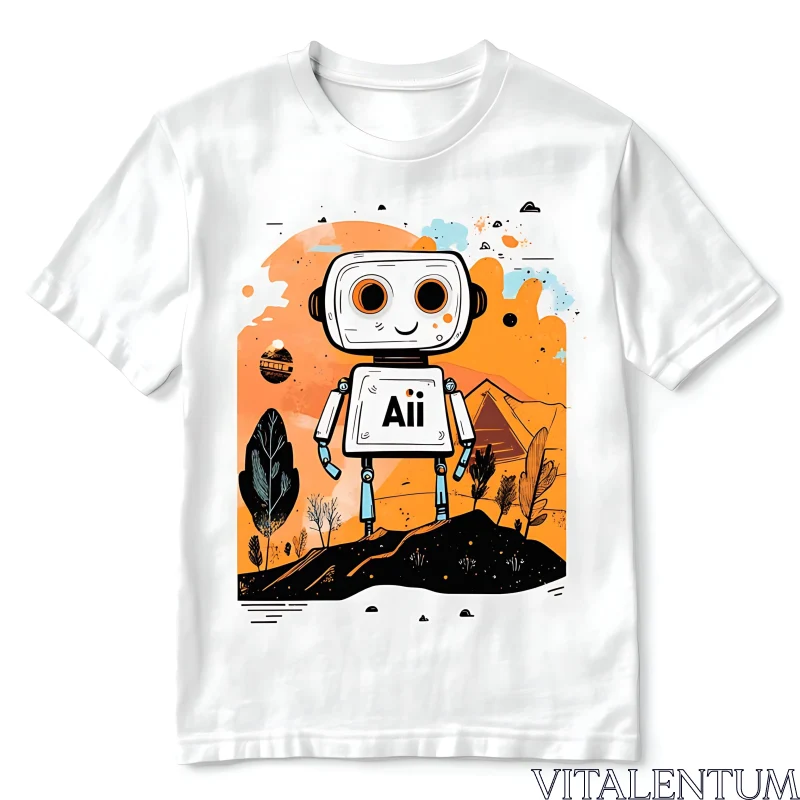 AI ART Cartoon Robot T-shirt - Fun Apparel