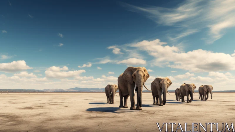 Majestic Elephants Crossing Desert - A Display of Emotive Precisionism AI Image
