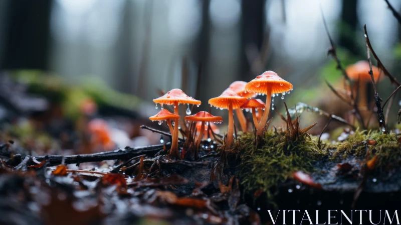 Mystical Orange Mushrooms in Fairycore Forest AI Image