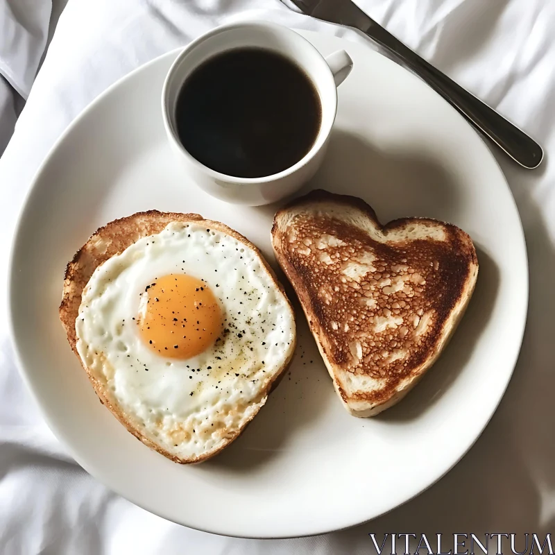 Breakfast in Bed with Coffee, Egg, and Heart-Shaped Toast AI Image