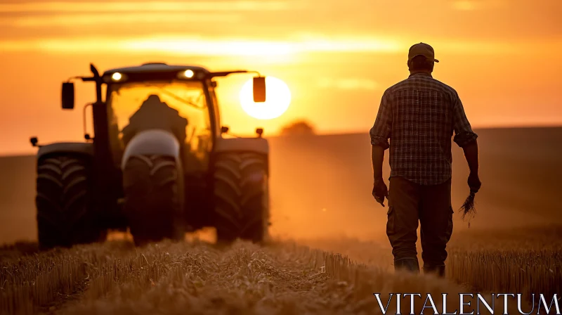 AI ART Farmer and Tractor at Sunset