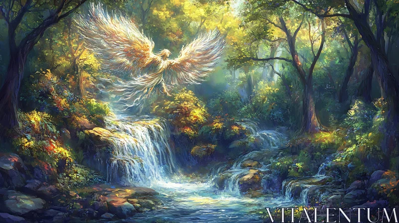 AI ART Forest Scene with Mythical Bird