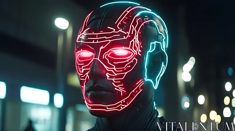 Urban Cyborg with Neon Lights AI Image