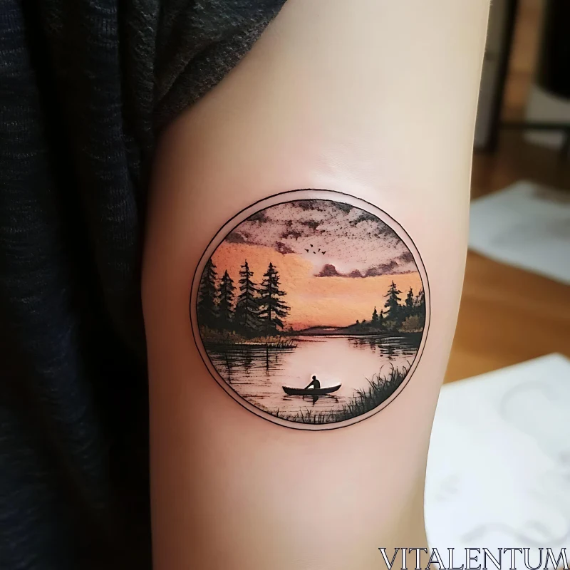 Tranquil Lake Sunset Tattoo AI Image