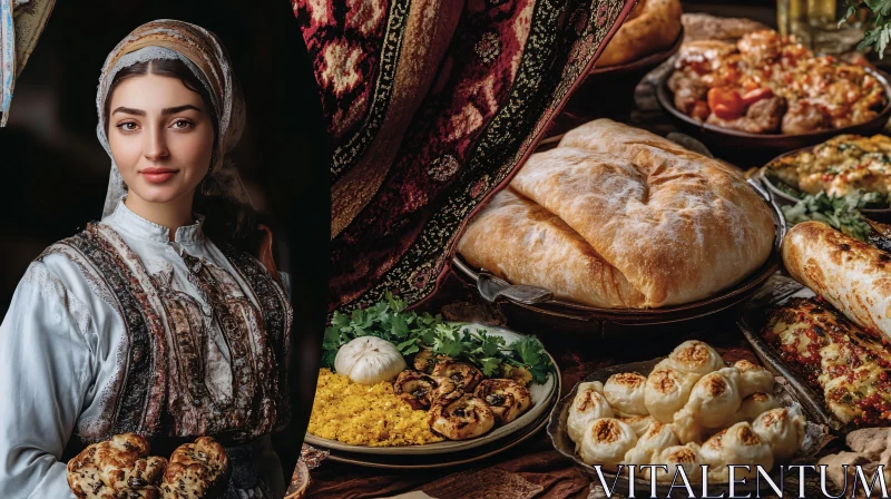 Woman with Traditional Food AI Image