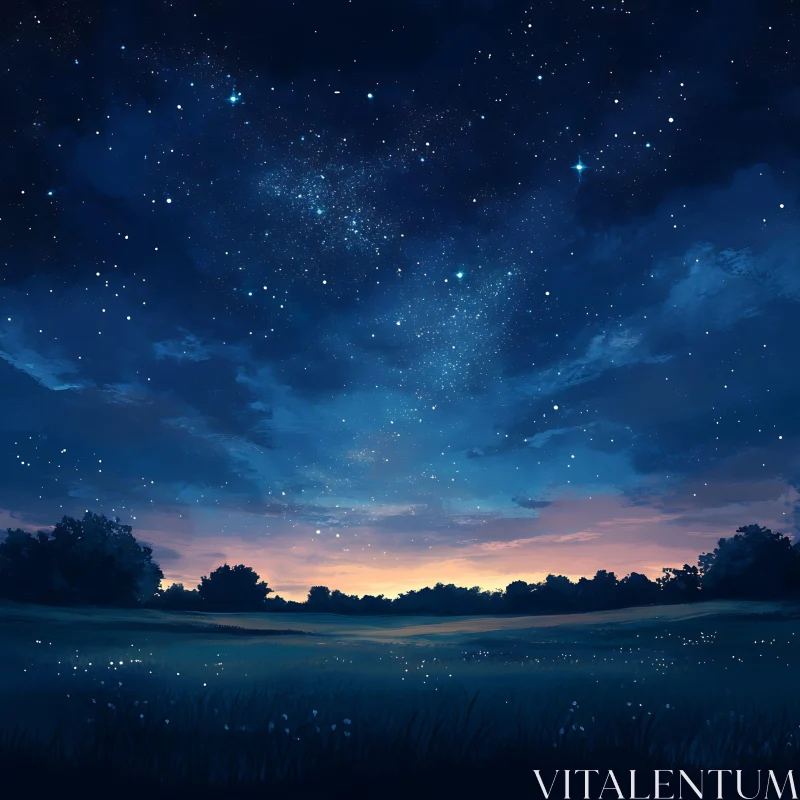 AI ART Night Sky Field Illustration