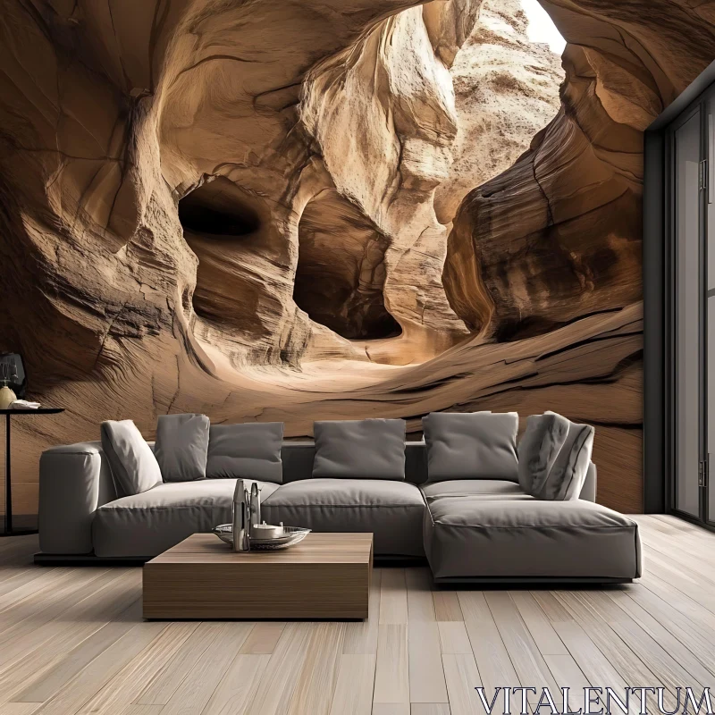 Modern Interior with Canyon Wall AI Image