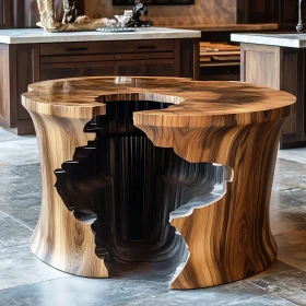 Sculptural Wood Table with Layered Interior