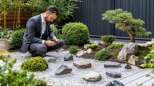 Contemplative Moment in a Japanese Garden