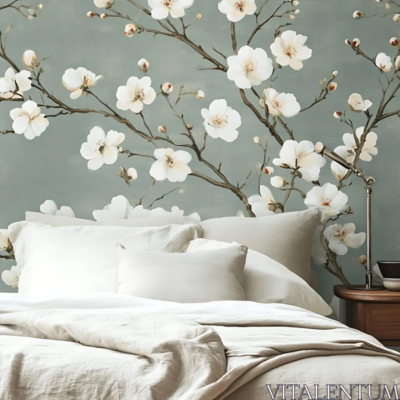 AI ART Tranquil Bedroom Interior with Floral Accents