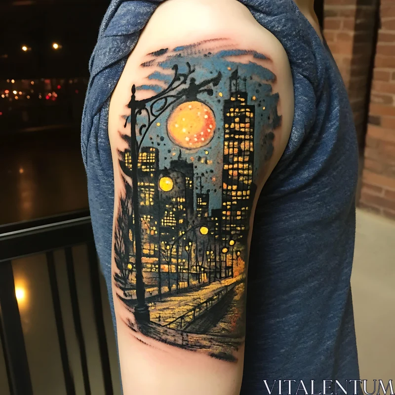 Urban Night Skyline Tattoo AI Image