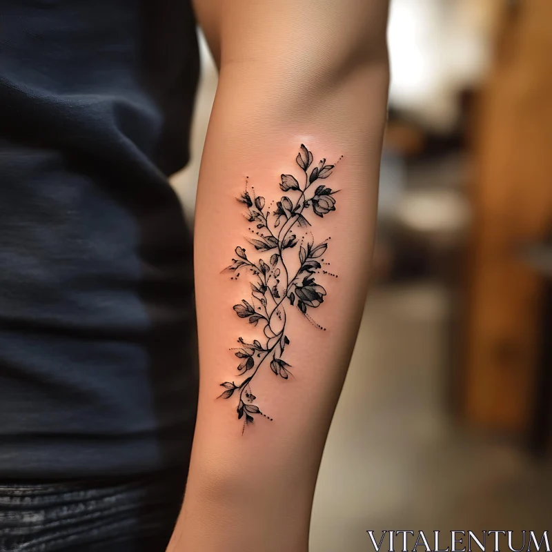 Intricate Floral Vine Tattoo in Black Ink AI Image