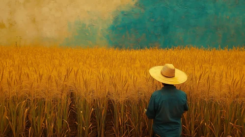 Harvest Serenity: Farmer and Wheat Field