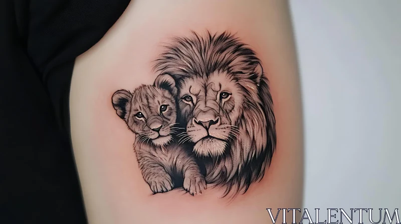 Lion and Cub Black and Grey Tattoo AI Image