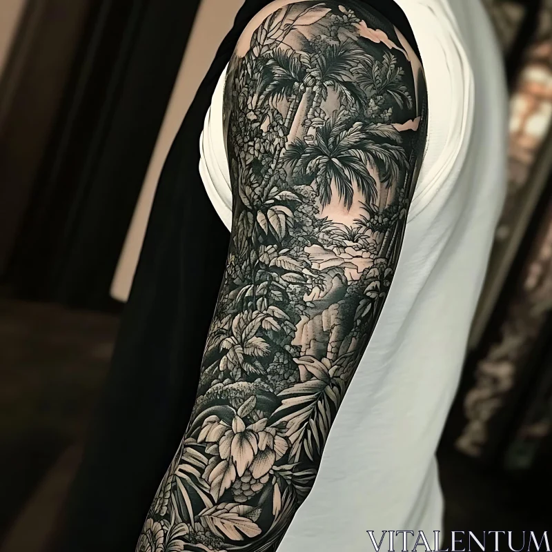 Detailed Tropical Forest Arm Tattoo Sleeve AI Image