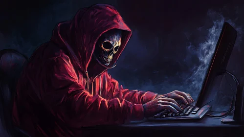 Grim Reaper Hacker at Computer