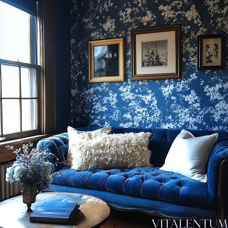 AI ART Serene Blue Room with Plush Seating