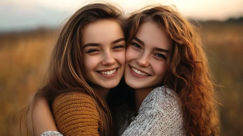 Two Friends Embracing in Golden Light