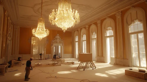 Golden Lit Grand Hall Interior