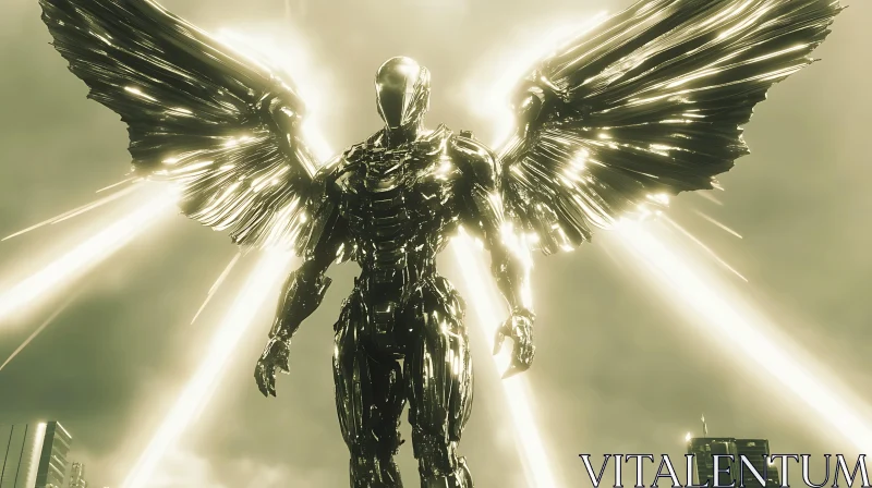 AI ART Futuristic Angel Robot with Wings