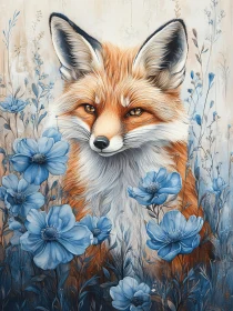Fox Portrait with Floral Accent