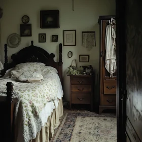 Old-Fashioned Bedroom with Floral Bedding