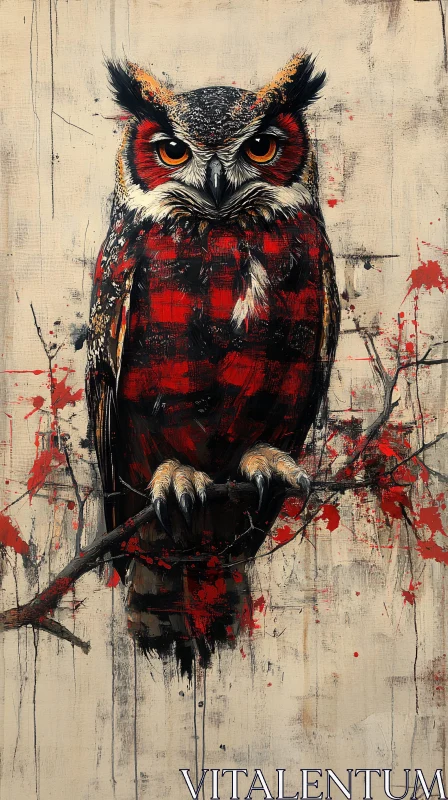 Owl Art in Red Tones AI Image