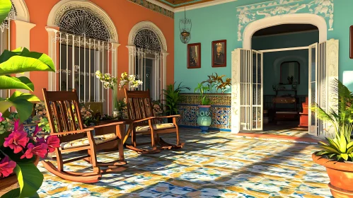 Tranquil Veranda with Floral Accents