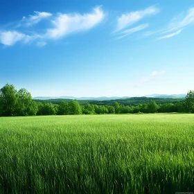 Green Field Landscape with Blue Sky