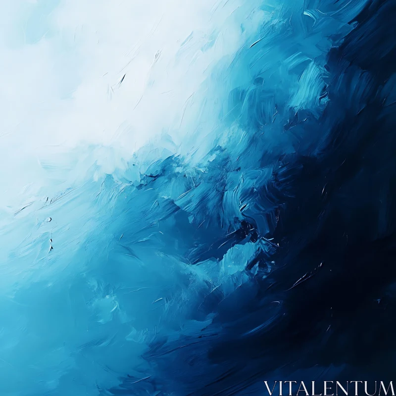 AI ART Blue Oceanic Wave Abstract Painting