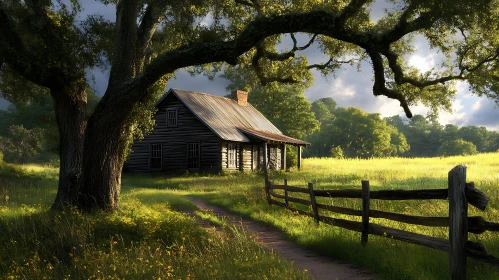 Rustic Cabin in a Peaceful Meadow